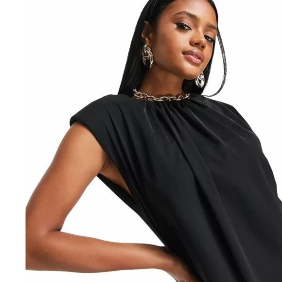 AX Paris Black Shoulder Pad Short Dress 12 - Picture 3 of 8